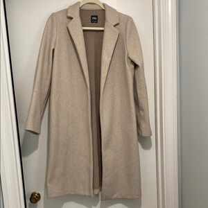 Zara Women's Beige Coat with Lapel Collar